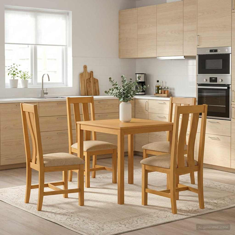 Set de dining 5 buc. Bej Lemn de stejar masiv