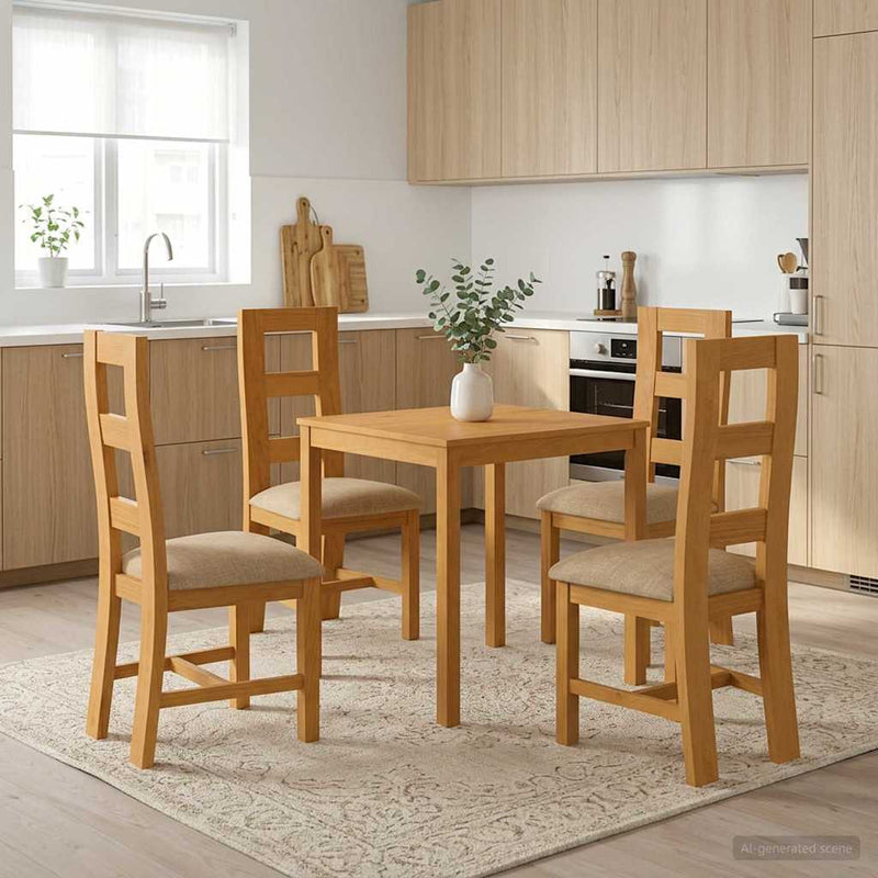 Set de dining 5 buc. Bej Lemn de stejar masiv