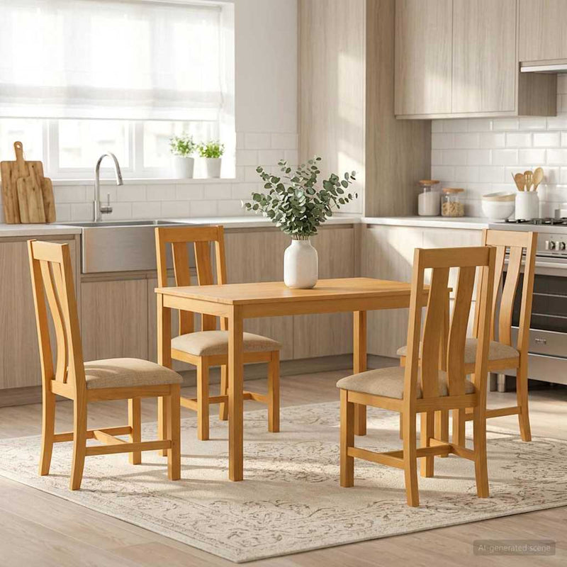 Set de dining 5 buc. Bej Lemn de stejar masiv