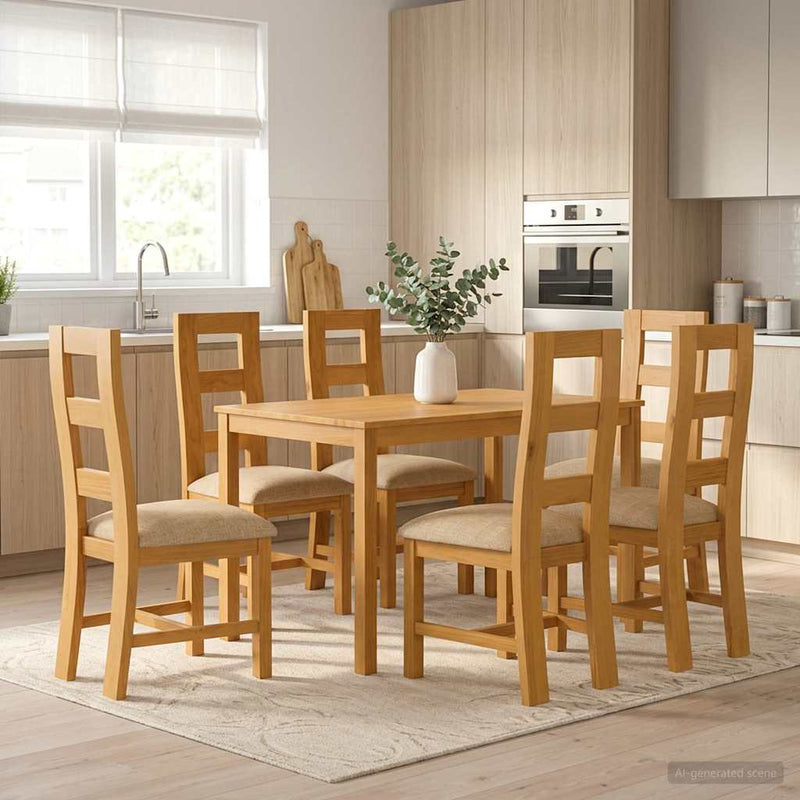 Set de dining 7 buc. Bej Lemn de stejar masiv