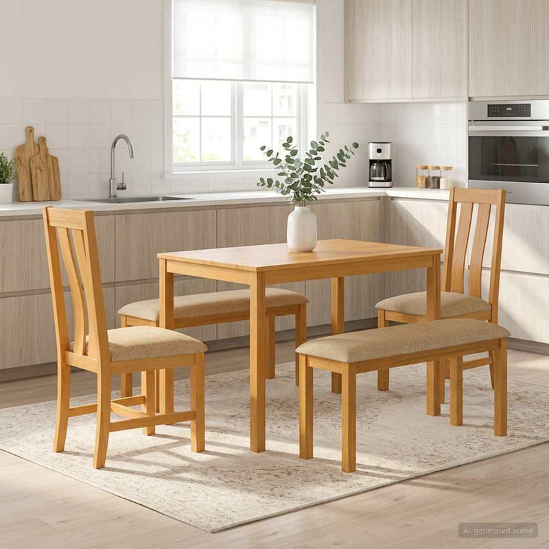 Set de dining 5 buc. Bej Lemn de stejar masiv