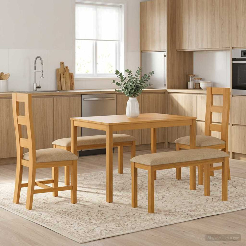 Set de dining 5 buc. Bej Lemn de stejar masiv
