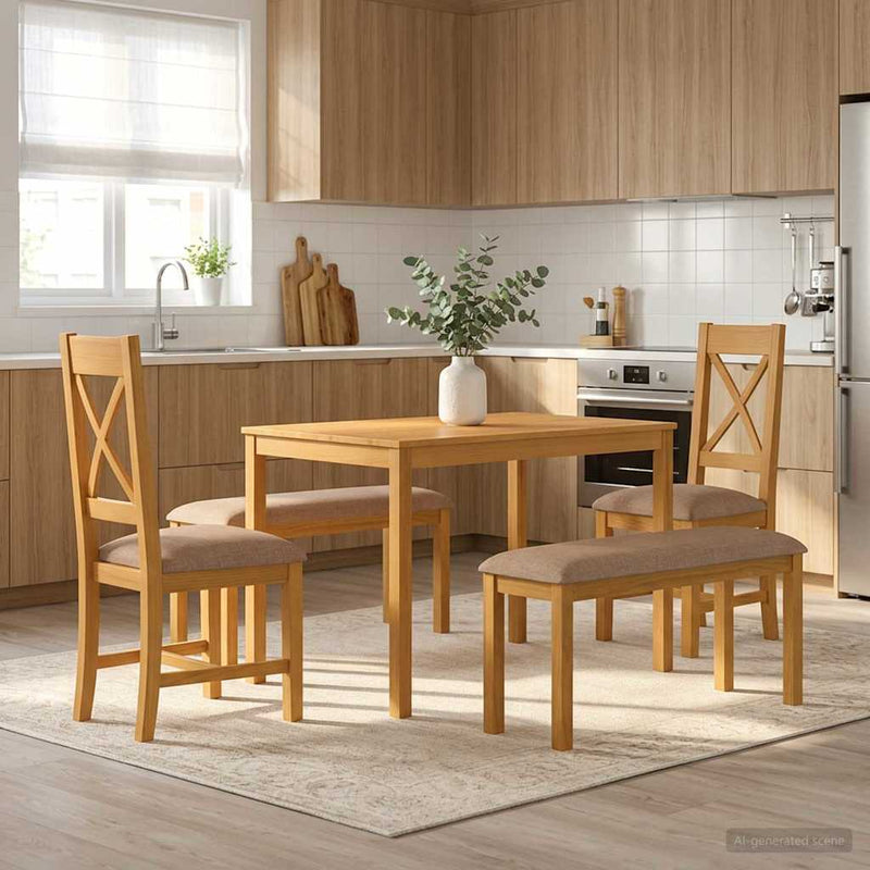 Set de dining 5 buc. Gri Lemn de stejar masiv