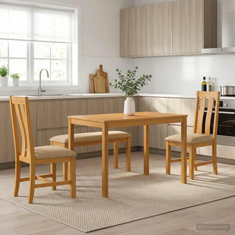 Set de dining 4 buc. Bej Lemn de stejar masiv