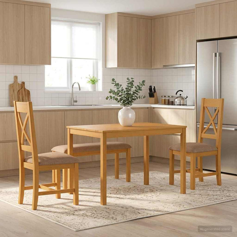 Set de dining 4 buc. Gri Lemn de stejar masiv