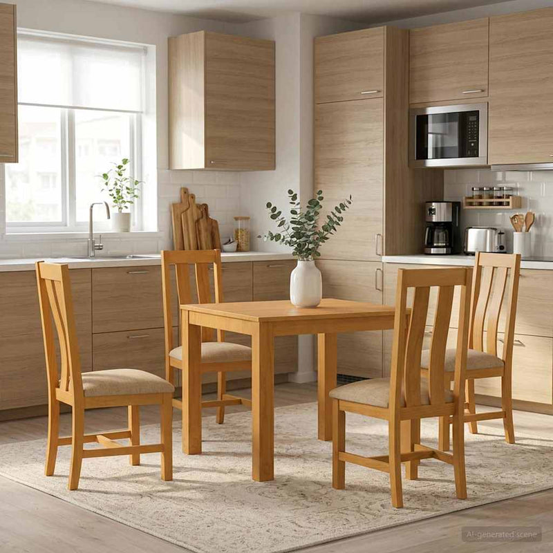 Set de dining 5 buc. Bej Lemn de stejar masiv