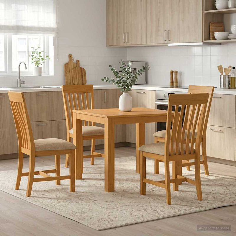 Set de dining 5 buc. Bej Lemn de stejar masiv
