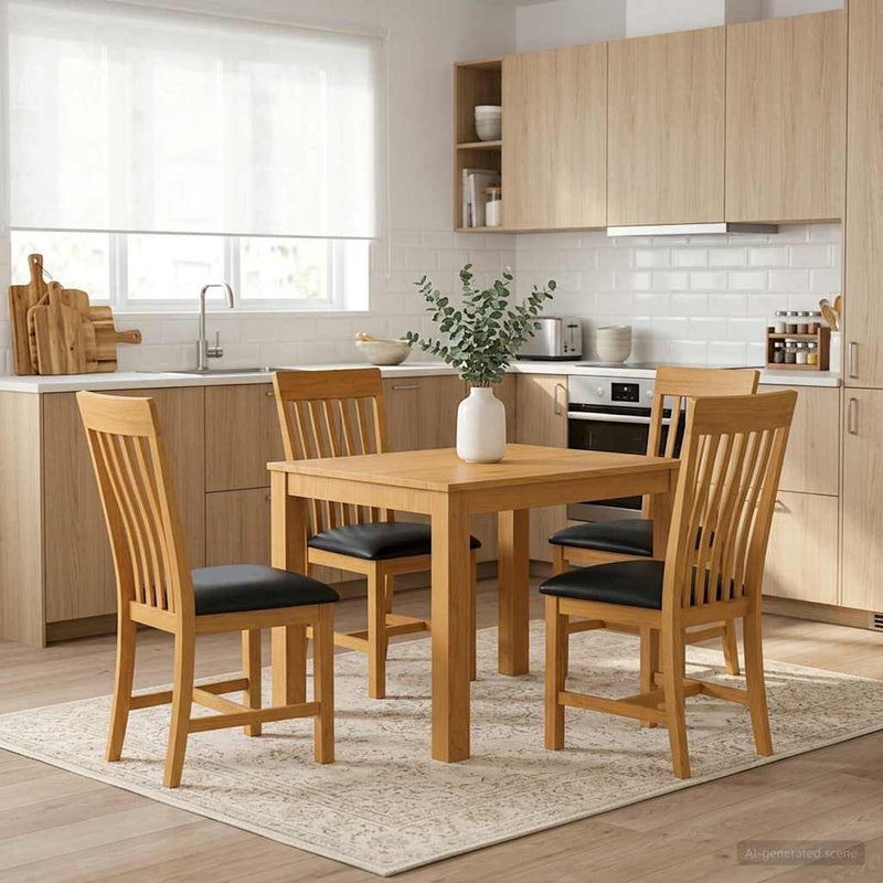 Set de dining 5 buc. Negru Lemn de stejar masiv