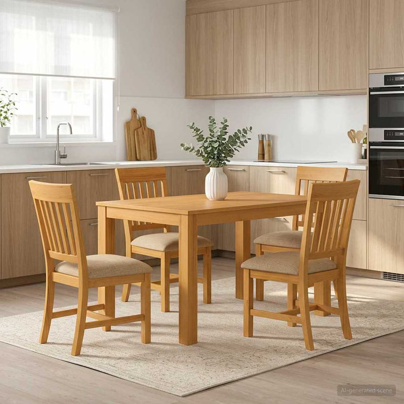 Set de dining 5 buc. Bej Lemn de stejar masiv
