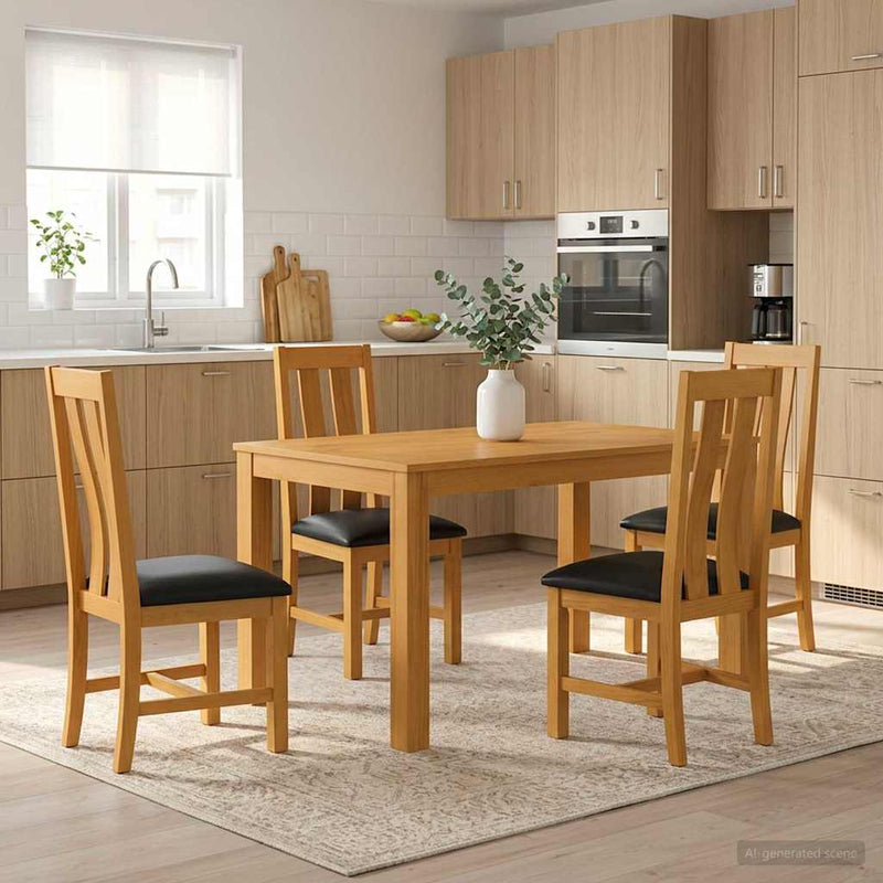 Set de dining 5 buc. Negru Lemn de stejar masiv