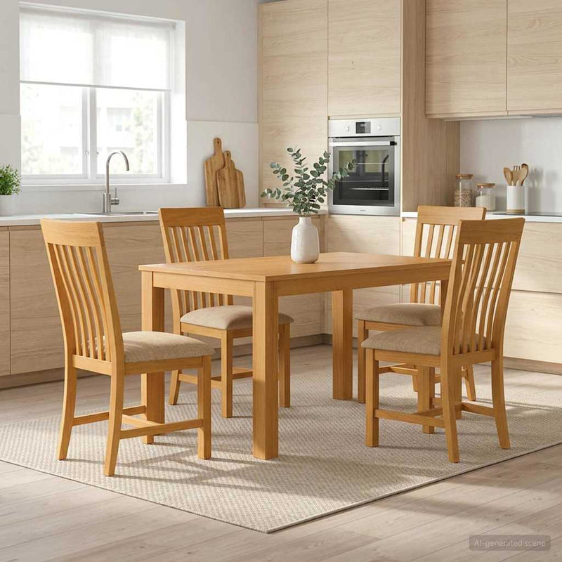 Set de dining 5 buc. Bej Lemn de stejar masiv