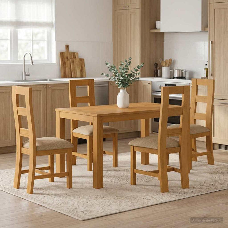 Set de dining 5 buc. Bej Lemn de stejar masiv