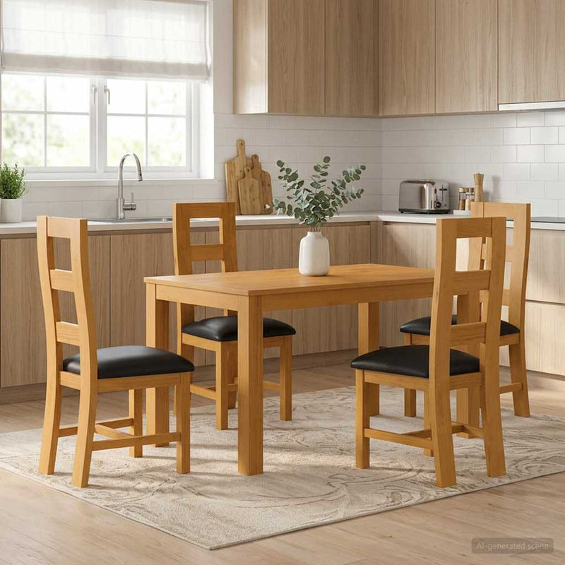 Set de dining 5 buc. Negru Lemn de stejar masiv