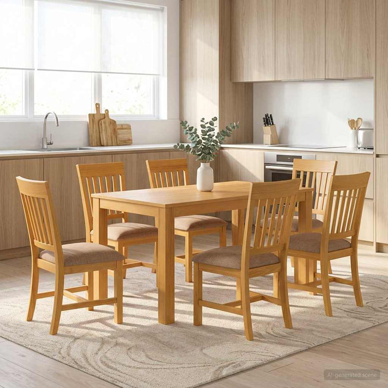 Set de dining 7 buc. Gri Lemn de stejar masiv