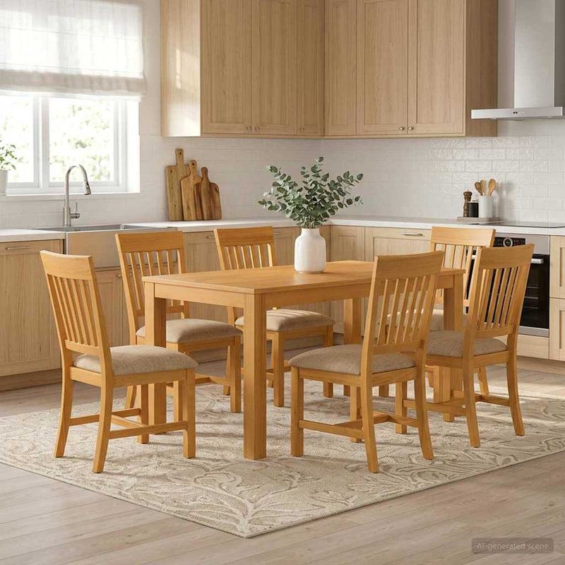 Set de dining 7 buc. Bej Lemn de stejar masiv