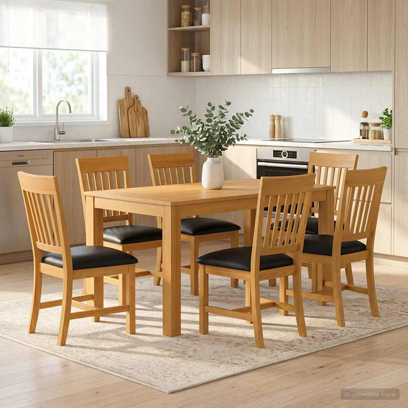 Set de dining 7 buc. Negru Lemn de stejar masiv