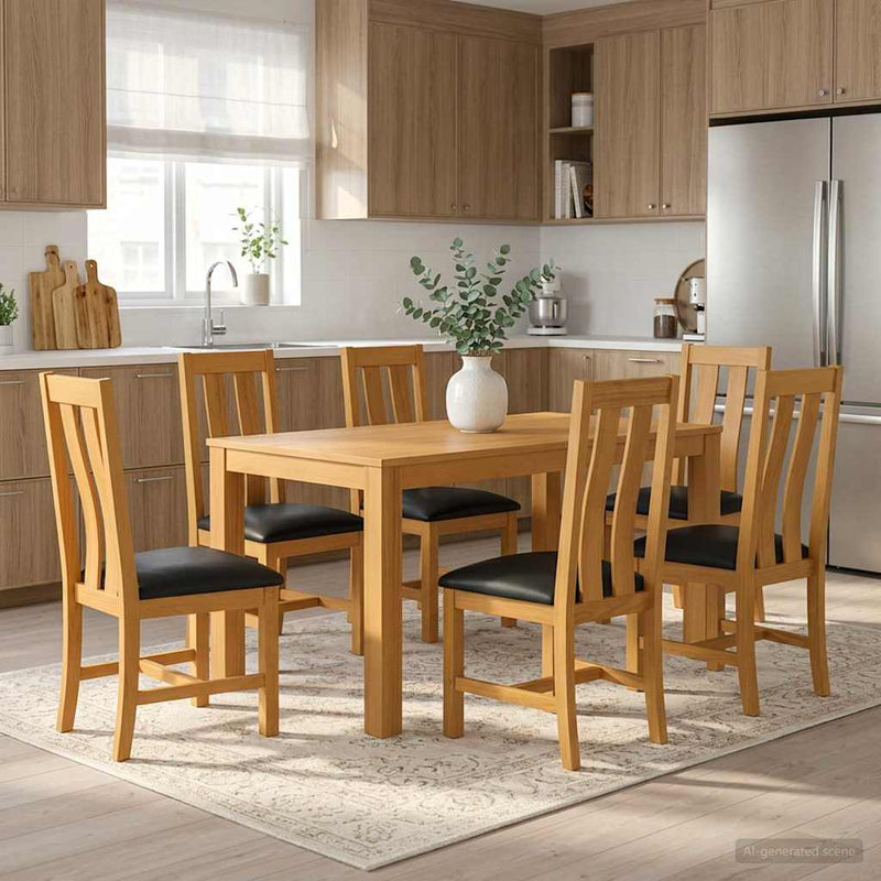Set de dining 7 buc. Negru Lemn de stejar masiv