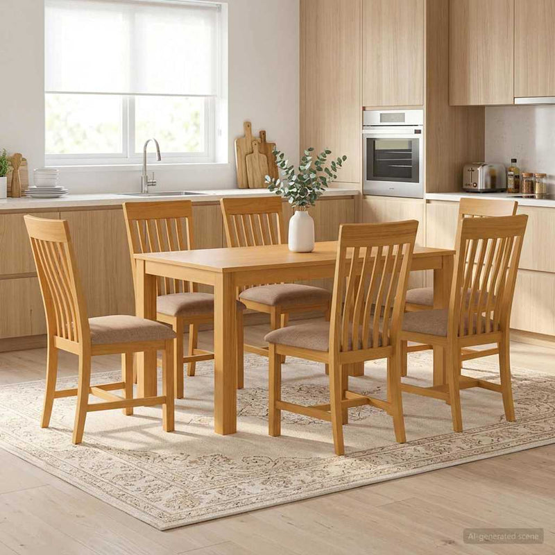Set de dining 7 buc. Gri Lemn de stejar masiv