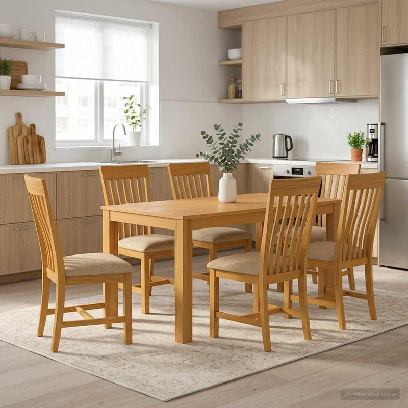 Set de dining 7 buc. Bej Lemn de stejar masiv