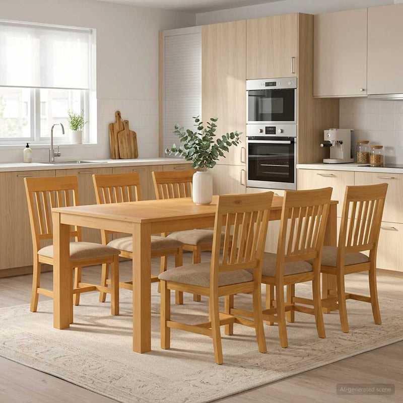 Set de dining 7 buc. Bej Lemn de stejar masiv