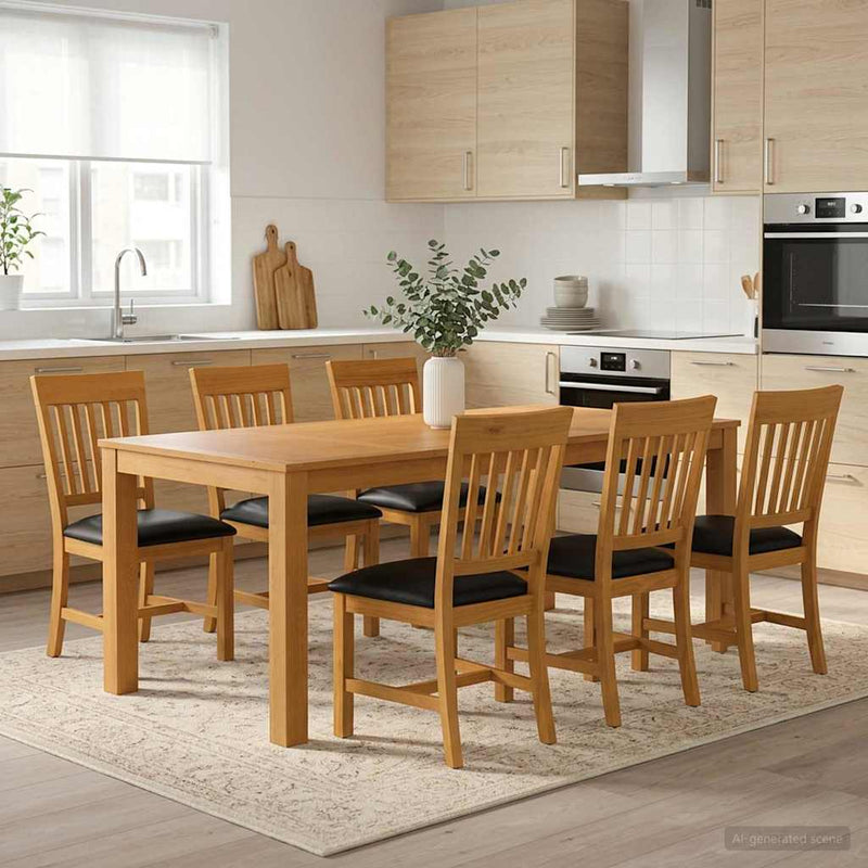 Set de dining 7 buc. Negru Lemn de stejar masiv