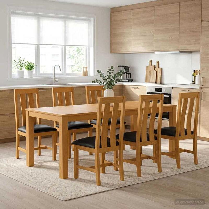 Set de dining 7 buc. Negru Lemn de stejar masiv