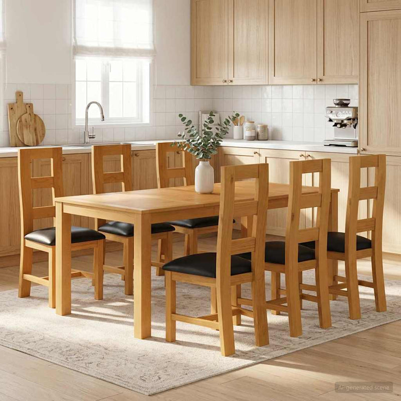 Set de dining 7 buc. Negru Lemn de stejar masiv