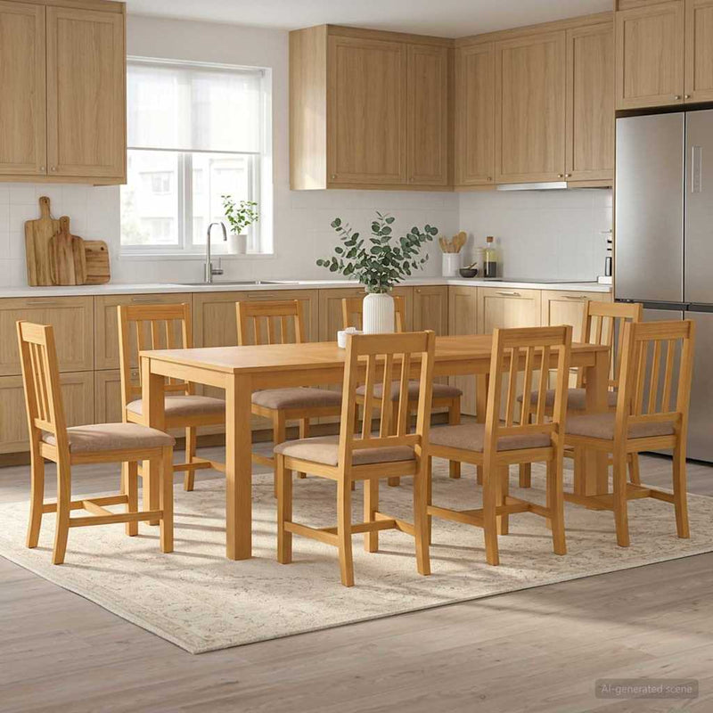 Set de dining 9 buc. Gri Lemn de stejar masiv