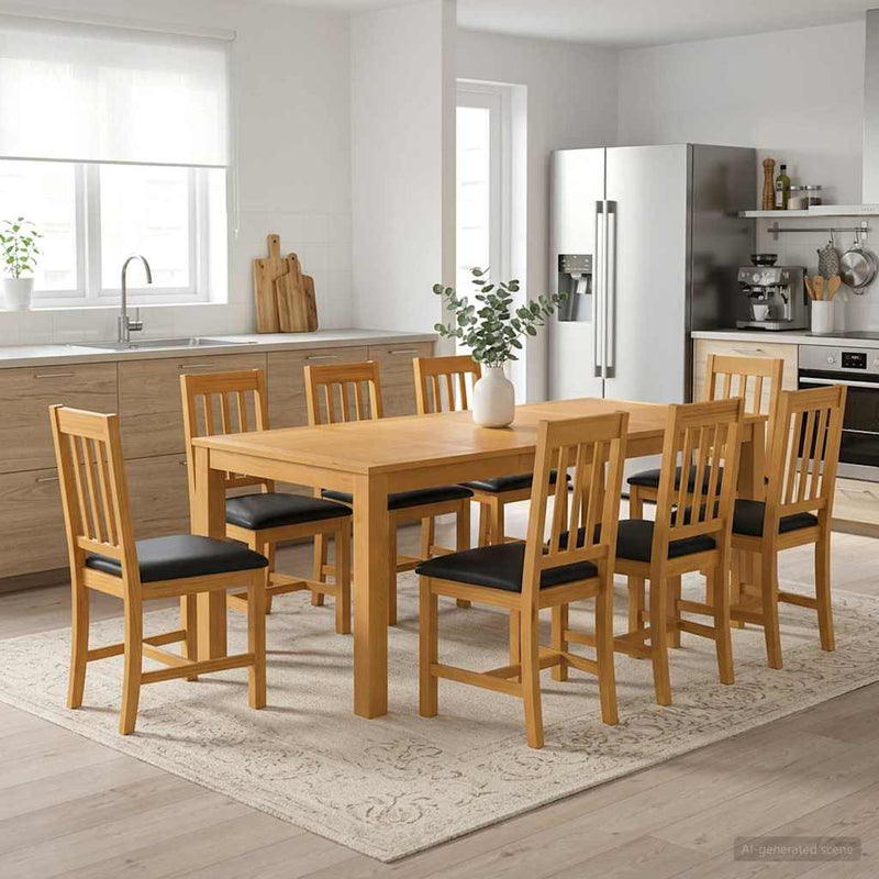 Set de dining 9 buc. Negru Lemn de stejar masiv