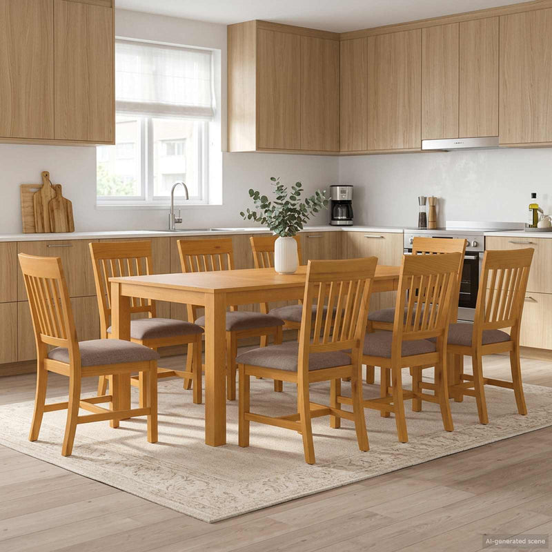 Set de dining 9 buc. Gri Lemn de stejar masiv