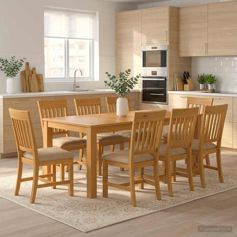 Set de dining 9 buc. Bej Lemn de stejar masiv