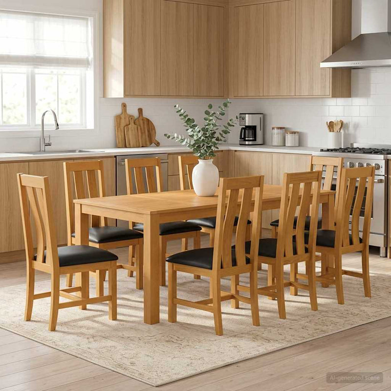 Set de dining 9 buc. Negru Lemn de stejar masiv