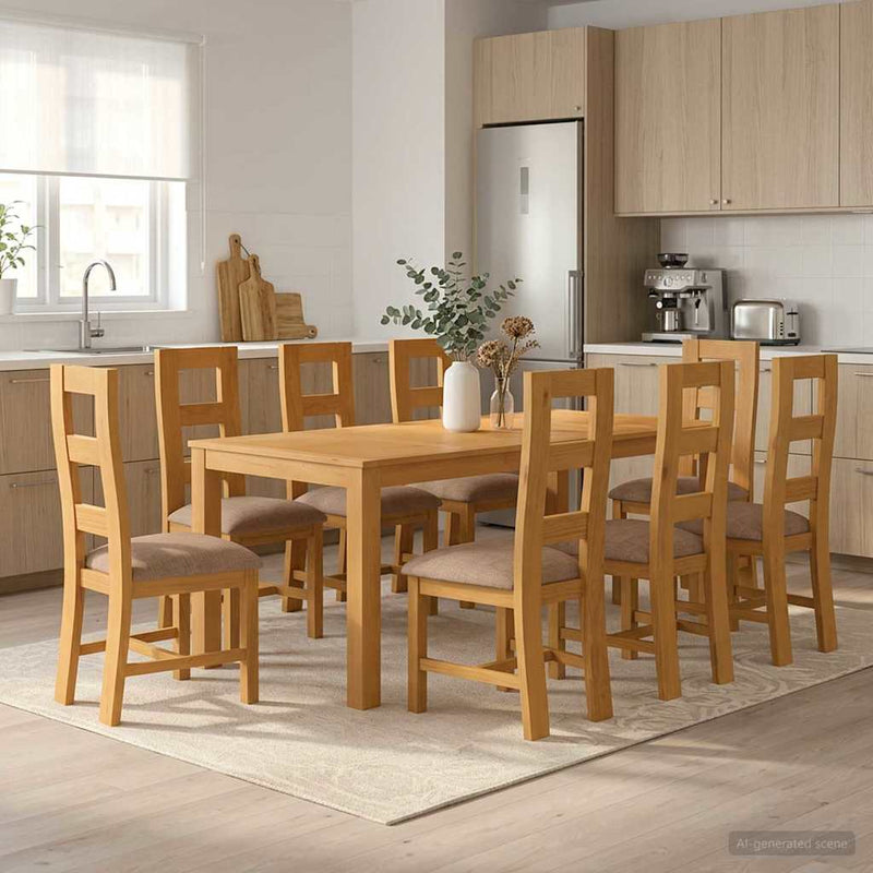 Set de dining 9 buc. Gri Lemn de stejar masiv