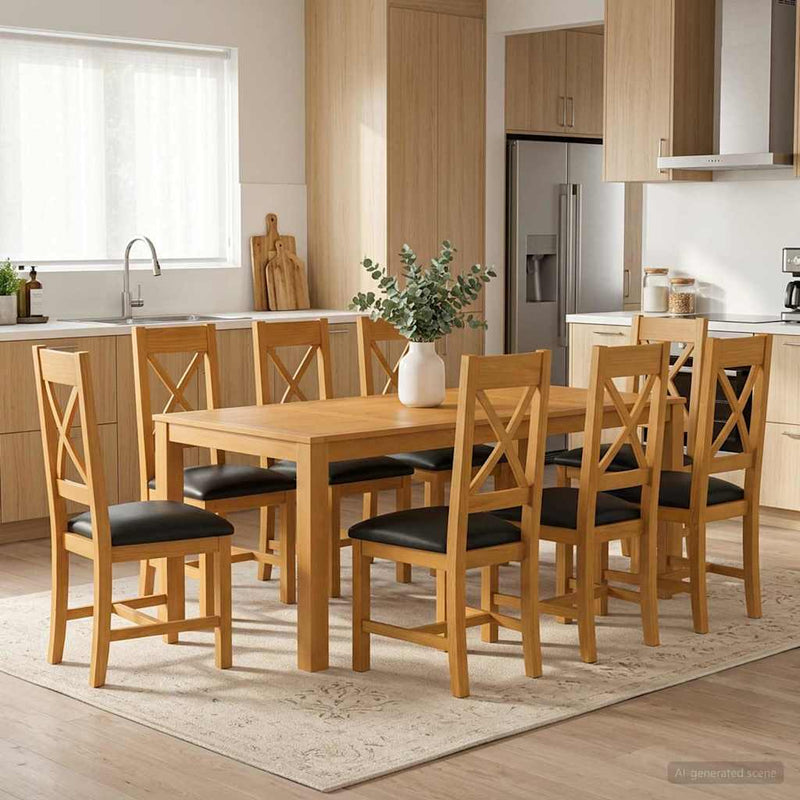 Set de dining 9 buc. Negru Lemn de stejar masiv