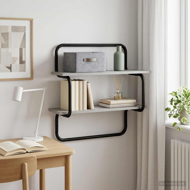 Raft de perete cu 2 niveluri Sonoma gri 80 x 24,5 x 61 cm
