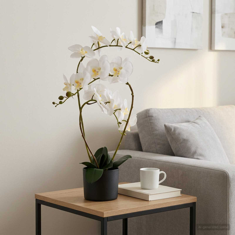 Plantă de orhidee artificială cu ghiveci Alb 45 x 15 x 65 cm