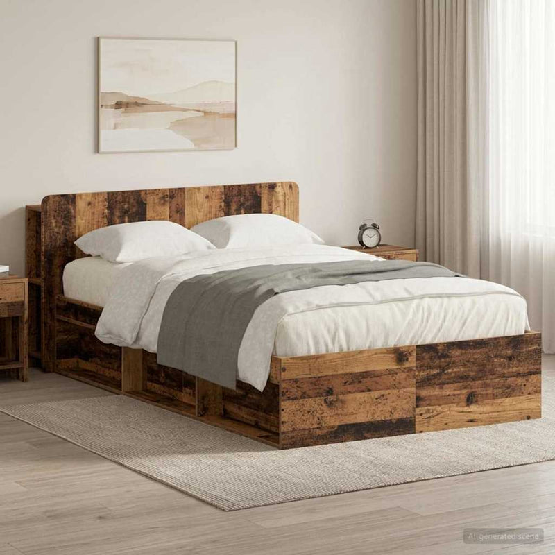 Cadru de pat cu depozitare cu headboard Lemn vechi 120 x 190 cm