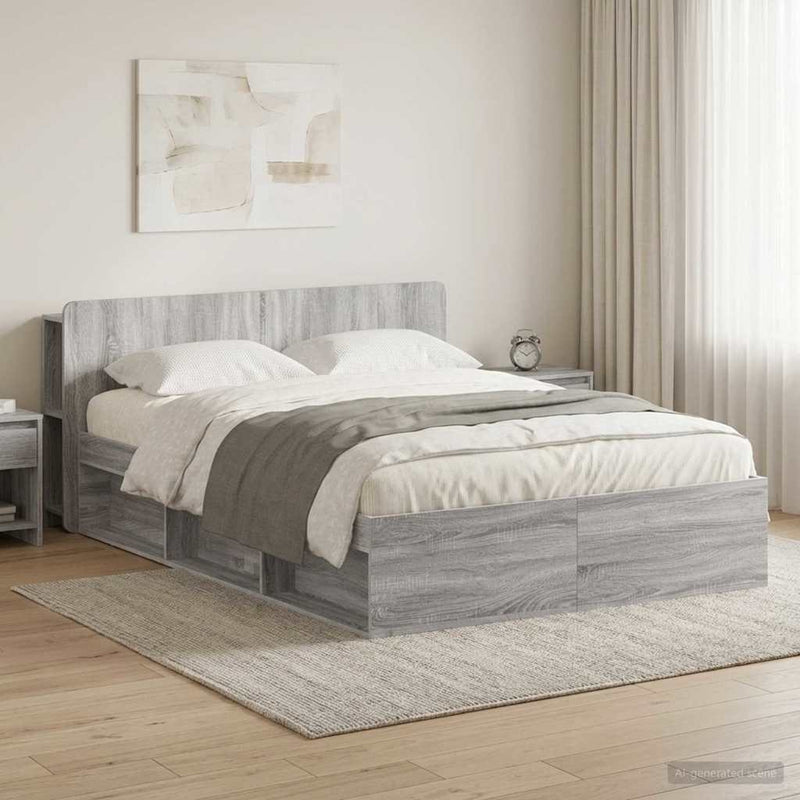 Cadru de pat cu depozitare cu headboard Sonoma gri 140 x 200 cm