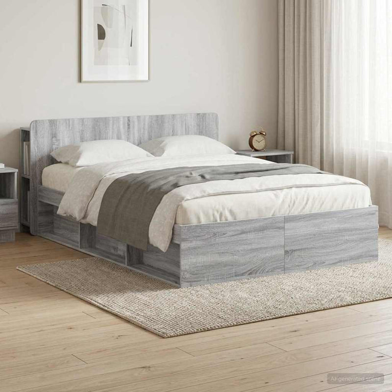 Cadru de pat cu depozitare cu headboard Sonoma gri 160 x 200 cm