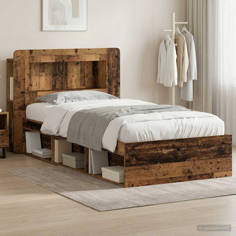Cadru de pat cu depozitare cu headboard Lemn vechi 75 x 190 cm