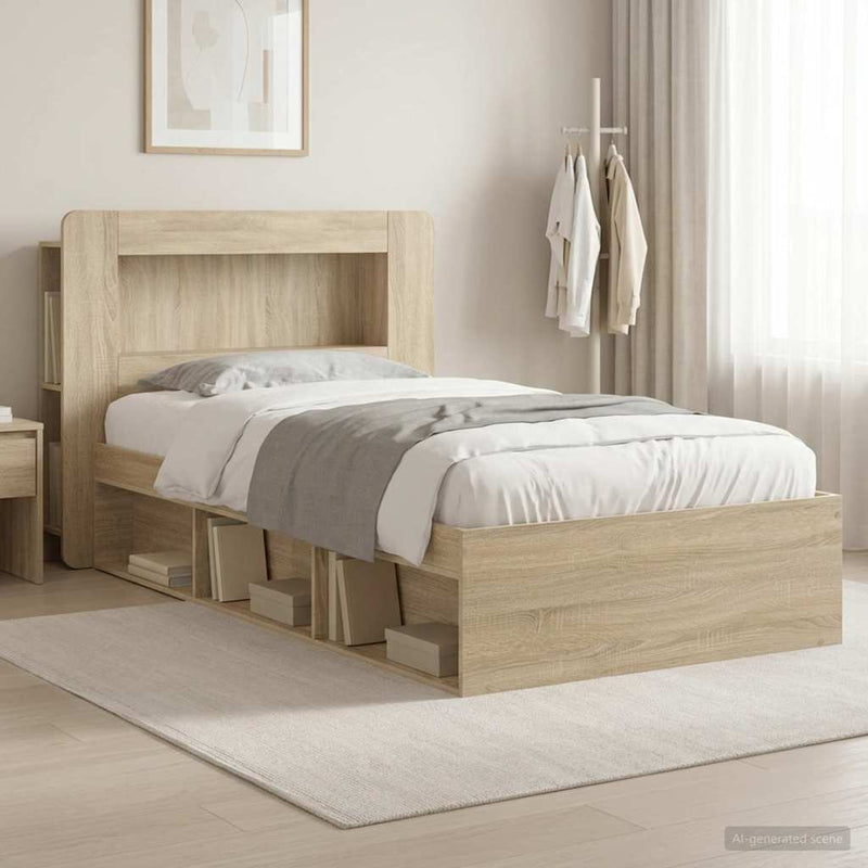 Cadru de pat cu depozitare Stejar Sonoma 75 x 190 cm