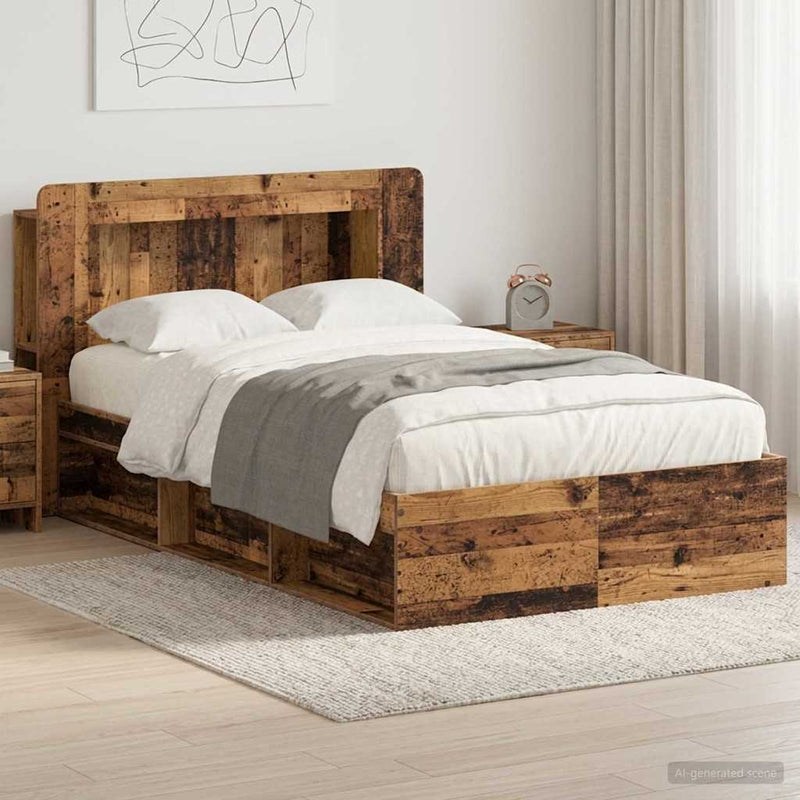 Cadru de pat cu depozitare cu headboard Lemn vechi 120 x 200 cm