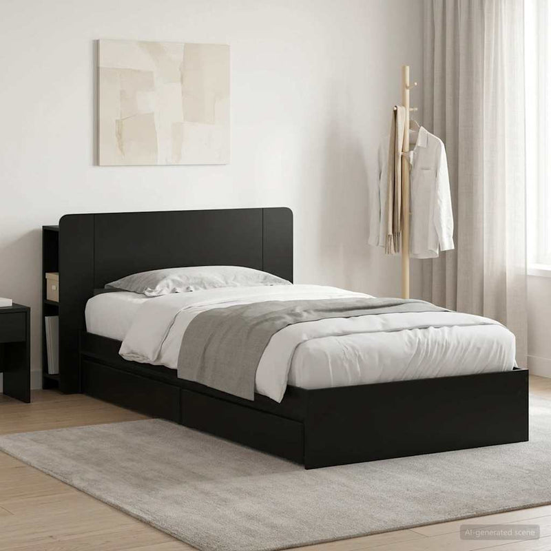 Cadru de pat cu depozitare Negru 75 x 190 cm Lemn prelucrat
