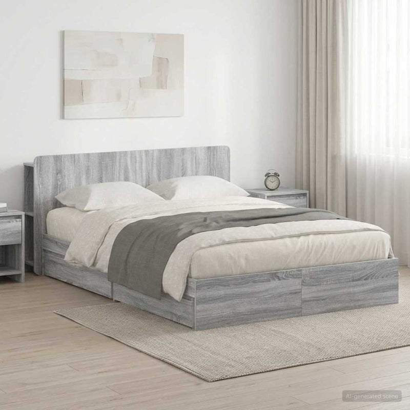 Cadru de pat cu depozitare cu sertar Sonoma gri 140 x 200 cm