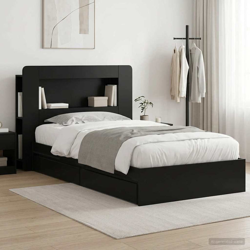 Cadru de pat cu depozitare Negru 90 x 190 cm Lemn prelucrat