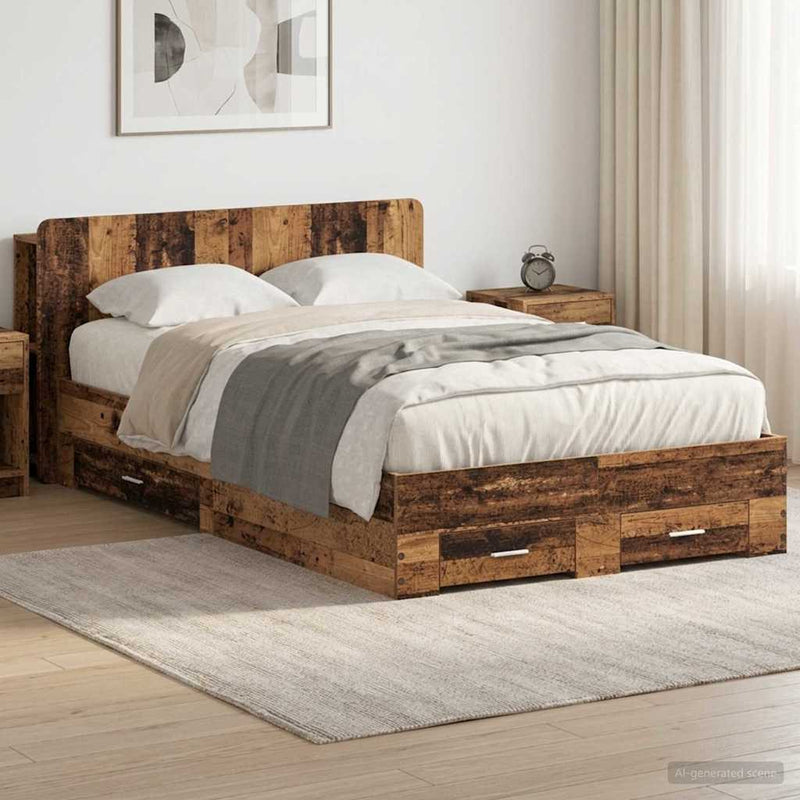 Cadru de pat cu depozitare cu headboard Lemn vechi 120 x 190 cm