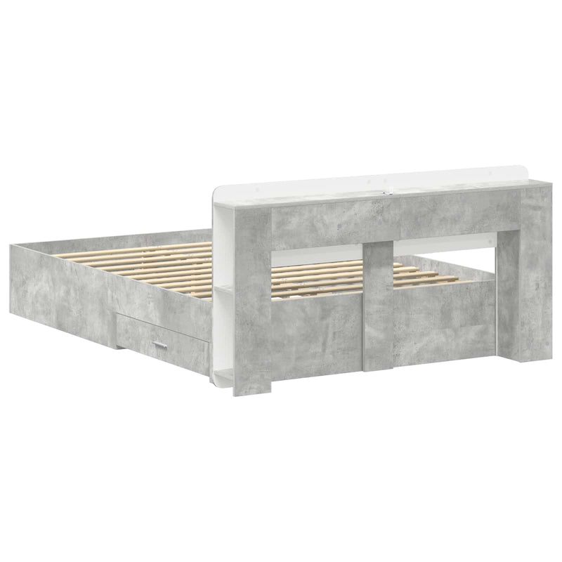 Cadru de pat cu depozitare cu headboard Gri Beton 160 x 200 cm