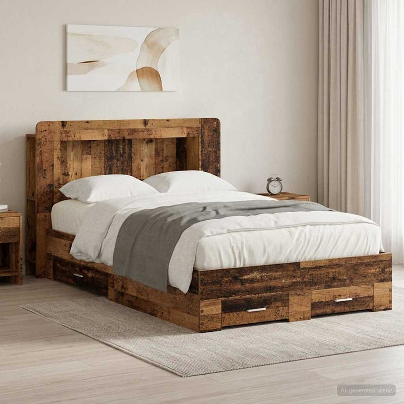 Cadru de pat cu depozitare cu headboard Lemn vechi 120 x 190 cm