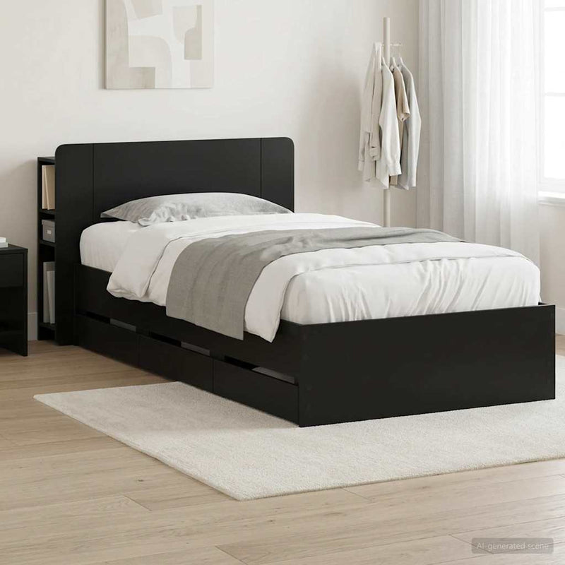 Cadru de pat cu depozitare și tăblie Negru 75 x 190 cm