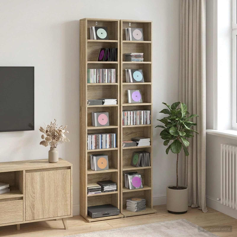 Dulap pentru CD-uri 2 buc. Stejar Sonoma 33 x 23,5 x 175 cm